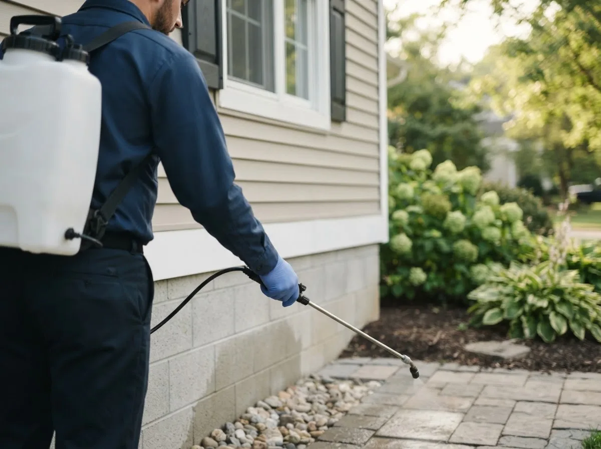 Pest control technician inspecting a home in Killingly, CT